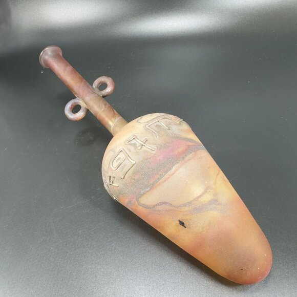 Egyptian Hand Blown Art Glass Vase Bottle Thin Lightweight Scavo Textured Glass - Picture 16 of 16